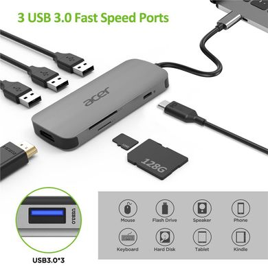 Док-станция Acer 7in1 Type C dongle: 1 x HDMI, 3 x USB3.2, 1 x SD/TF, 1 x PD HP.DSCAB.008 фото
