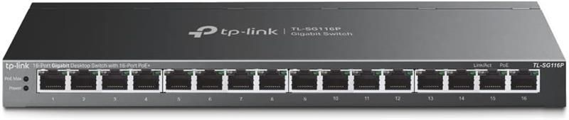 Комутатор TP-LINK TL-SG116P 16xGE/PoE+ 120W некерований Метал. корпус TL-SG116P фото