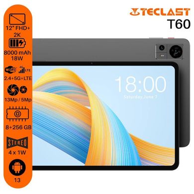Планшет Teclast T60 12" 8ГБ, 256ГБ, LTE, 8000мА•год, Android, сірий 6940709685563 photo