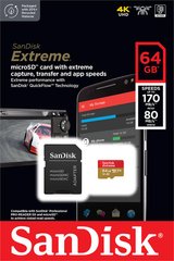 Карта памяти SanDisk microSD 64GB C10 UHS-I U3 R170/W80MB/s Extreme V30 + SD SDSQXAH-064G-GN6MA photo