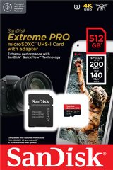 Карта памяти SanDisk microSD 512GB C10 UHS-I U3 R200/W140MB/s Extreme Pro V30 + SD SDSQXCD-512G-GN6MA фото