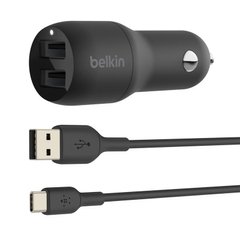 Автомобильное ЗУ Belkin Car Charger 24W Dual USB, USB-A - USB-C 1m Black CCE001BT1MBK фото