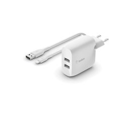 Сетевое ЗУ Belkin Home Charger 24W Dual USB 2.4A Lightning 1м White WCD001VF1MWH фото