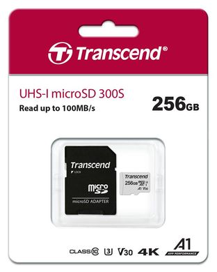 Карта памяти Transcend microSD 256GB C10 UHS-I R100/W40MB/s + SD TS256GUSD300S-A фото